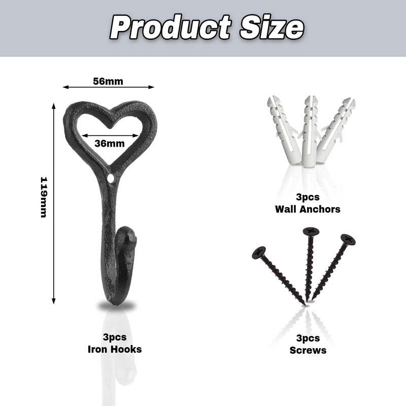 NiCola Black Hooks, Cast Iron Coat Hook, Handmade Decorative Wall
