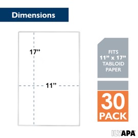 Ilyapa Restaurant Menu Covers 11 x 17 Inch - 30 Pack, Single Page, 2 View Clear Menu Holder Sleeves, Durable PVC Sheet Protector to Cover Inserts