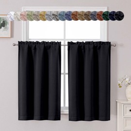 Chyhomenyc Short Black Out Curtains 45 Inch Length, Small Blackout Curtain Rod Pocket Half Window Curtains for Kitchen Basement Cabinet Camper RV Bunk, 2 PCS, Each 30" Wx45 L, Black