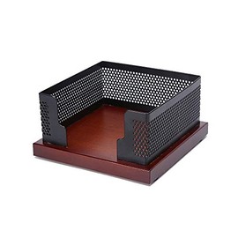Buqoo Sticky Notes Holder with Mesh Steel and Wood Base Memo Dispenser for Desktop Collection (Mahogany Base)