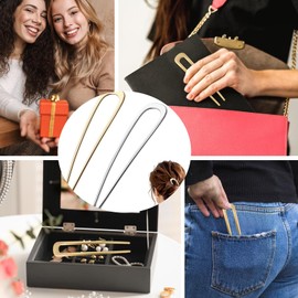 Yuannee Metal U Shaped French Hair Pins,2 PCS Gold Vintage Hair Forks for Updo Bun Curls Elegant French Twist Hairpins for Women Decorative Hair Accessories for All Hairstyles