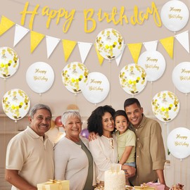 White Gold Birthday Decorations Old Women Old Men Happy Birthday Decorations Girls Happy Birthday Banner Balloons by RichMoho