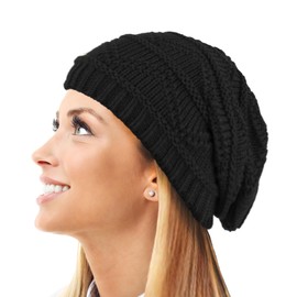 TOSKATOK Ladies Knit Slouch Winter Hat/Beanie -Black-A