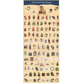 100 Pcs Christmas Stickers Non-Repeating Retro Santa Claus Stickers Christmas Decoration,Waterproof Holiday Stickers for Scrapbook,Cards,Junk Journals, Laptop,Water Bottles (Santa 100 Pcs)