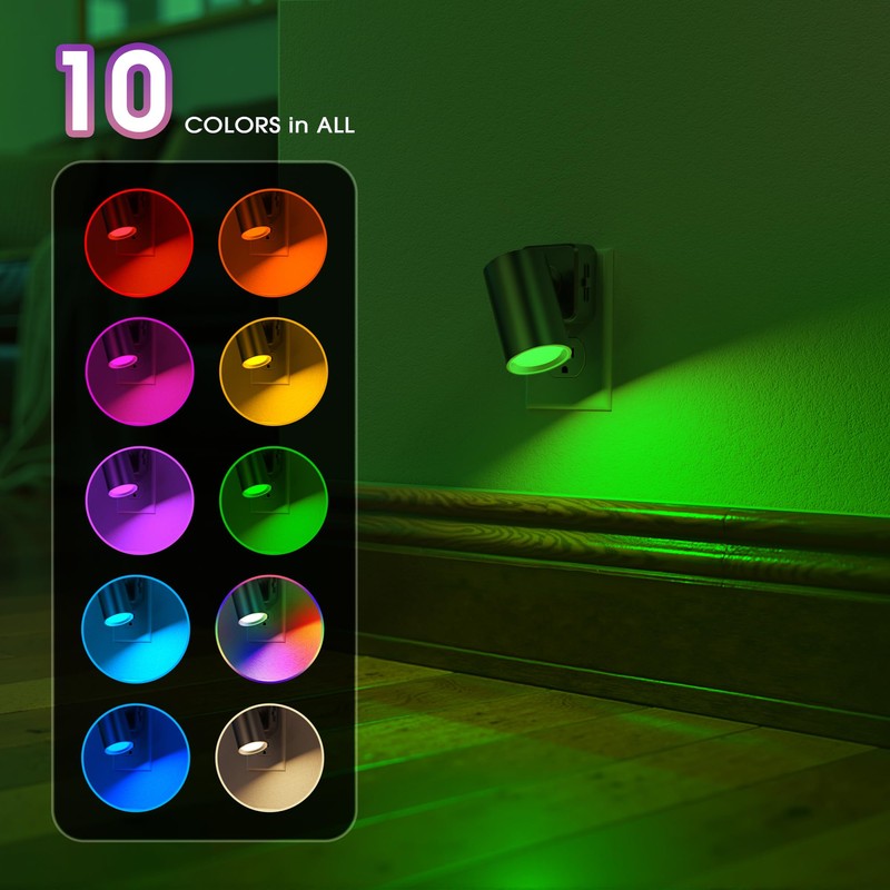 Night Lights Plug into Wall, 320° Rotation Night Light, RGB