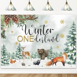 Avezano Winter Onederland Backdrop for 1st Birthday Party Forest Theme Winter Woodland Animals First Birthday Background Winter Onederland Party Decoration Photoshoot (7x5ft)