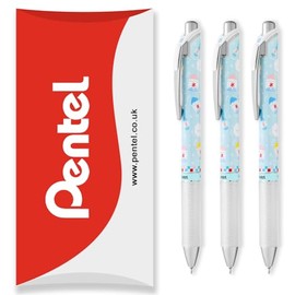 Pentel Energel BLN75 Retractable Gel Ink Rollerball Pen - 0.5mm - 54% Recycled - Black Ink - In Pillow Packaging (3 Pack, Takigori)