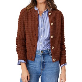 PRETTYGARDEN Women's Knit Cardigan Sweaters Casual Long Sleeve Open Front Button Down Trendy Jackets Outerwear (Caramel,Medium)