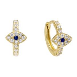 Malibu Sunday Evil Eye Huggie Earrings - 18K Gold Plated Earrings for Women with White & Dark Blue Zircon - Stylish Earrings for Women Made from Sterling Silver with a Secure Huggie Clasp