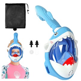AOOSA Kids Snorkel Mask Full Face, Shark Children's Snorkel Mask 180°view Design, Anti-Fog & Anti-leak Snorkeling Mask, Upgraded Breathing System Dry Top Snorkel Set for a Safe Snorkeling Experience