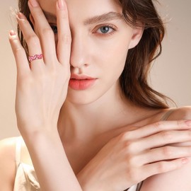 GW Rose Gold Rings for Women Sterling Silver 925 Jewelry with Pinky Emerald Baguette Round Cut Cubic Zirconia for S925 Wedding Engagement Band Size 8 Women