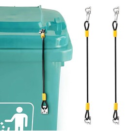 TOLIDA 2 Packs Universal Trash Can Lid Locks - Metal Lock Kit, Rubber Coated Braided Wire Rope Straps for Animals, Wind and Spilling