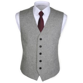 RUTH & BOAZ Men's Business Suit, Wool, Herringbone, Tweed, 2 Pockets, 5 Buttons, Vest, 2 Type, 4 Col (S - XXXL), Tweed grey