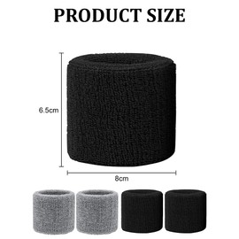 WOLMIK 4 Pcs Sweat Bands Wristbands, Protective Elastic Sports Wrist Sweat Bands Men Women, Soft Thickened Absorbent Wrist Sweatbands for Gym Basketball Tennis Running Exercise (Black&Grey)