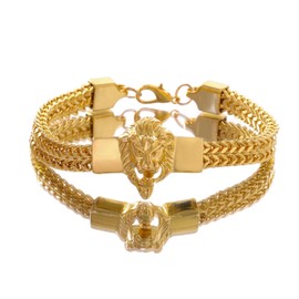 LCWLJL Men's Party Knight Jewelry Gift, Fashion Stainless Steel Chain Bracelet Lion Head Bracelet (Golden-9.05inch)