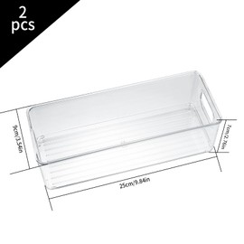 YiPHomn Fridge Organiser, Set of 2, Fridge Storage Boxes Organiser, Pantry Storage Container with Handle, Transparent, for Kitchen Fridge, Cupboards, Cosmetics, Office Supplies