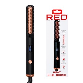 Red by Kiss Heat Real Brush, Auto Shut Off Straightener for All Hair Types, Portable & Easy to Carry, Protective Bristles for Silky Smooth Hair