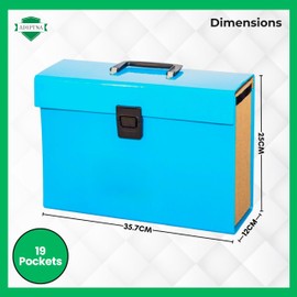 ADEPTNA Highly Durable 19 Pocket Expanding Box File Organiser A4 Paper Folder Case - Perfect for Home School Office Use (Blue)