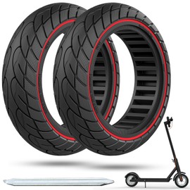 Cooryda 60/70-6.5 Scooter Tire, 10x2.50 Solid Scooter Tire 10 inch Electric Rubber Tubeless Scooter Wheels for Ninebot G30 Max/G30D 10x2.5 Front or Rear Replacement Solid Tires 2pc Red