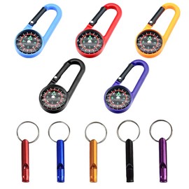 THXFUNAREA Pack of 10 Compass and Outdoor Whistle for Children, Outdoor Bushcraft Compass with Carabiner Hook, Compass Children, Portable for Camping and Outdoor Activities, Gifts
