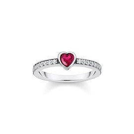 THOMAS SABO Ladies Solitaire Ring with Red Heart Cut Stone 925 Sterling Silver Blackened TR2448-640-10, Sterling silver, Cubic Zirconia Corundum