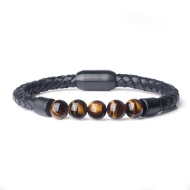 COAI Men's Bracelet with Magnetic Clasp and Leather Bracelet, Leather Leather yellow tiger's eye, yellow tiger's eye