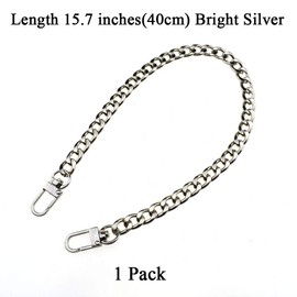 HAHIYO Purse Chain Strap Length 15.7 inches Bright Silver for Shoulder Cross Body Sling Purse Handbag Clutch Replacement Strap Comfortable Flat 0.4” Wide Enough 2.4mm Extra Thick Metal Strap 1 Pack