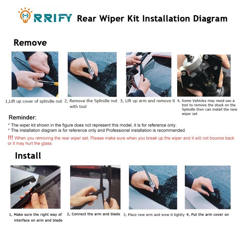 ORRIFY Rear Windshield Wiper Blade Arm Set for Toyota Prius
