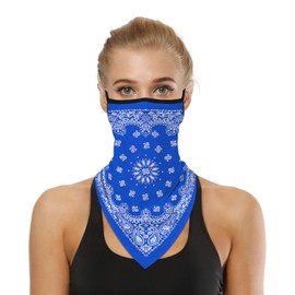 YAYOUREL Blue Boho Floral Bandana Neck Gaiter Face Mask Covering Bandanas for Men Women Summer UV Cooling Face Scarf Mask Cover Ear Loop Hole Triangle Facemask Headbands for Fishing Running Cycling