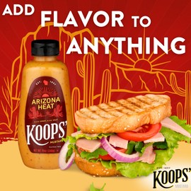 Koops' Arizona Heat Mustard – Sweet and Spicy Mustard, Gluten-Free, Kosher, Made in USA, From Quality Mustard Seeds, Hot Mustard Sauce – 12 Oz, Pack of 1
