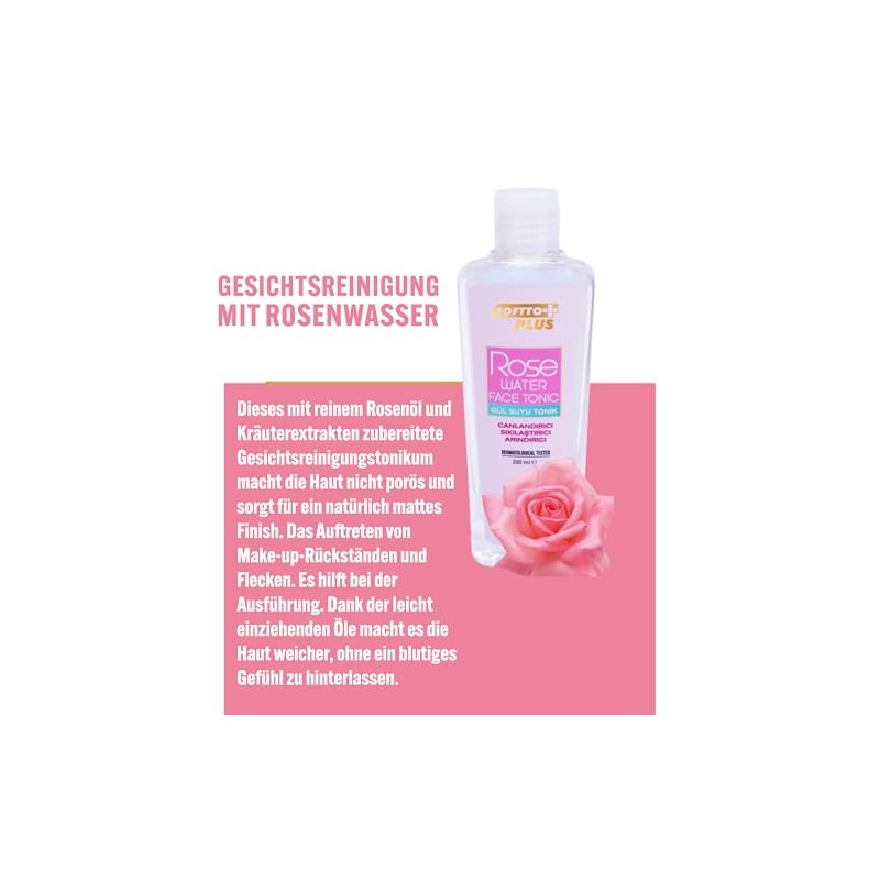 Softto+Plus Rosen-Gesichtswasser - Reinigungswasser für straffende Pflege