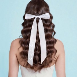 LADY&HOME Bride To Be Embroidered Hair Bow,Bridal Hair Accessory,Bachelorette Party Decorations,Bridal Shower Gift,Bridesmaid Favors(White)