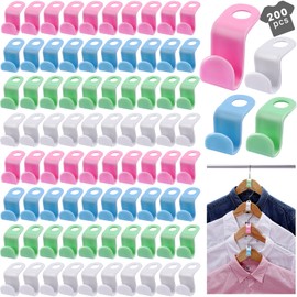 Erinnmy 200PCS Clothes Hanger Connector Hooks,Space Saving Hanger Hooks,Heavy Duty Cascading Hanger Extender Hooks,Plastic Hangers Extenders Connection Hooks for Closet Wardrobe Organiser(Multicolor)