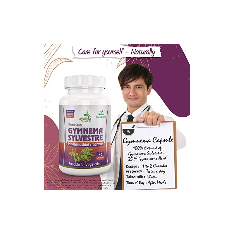 Ayushya Gymnema Sylvestre (Madhunaashini) Capsule, 500 mg Pure Extract, 60