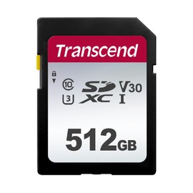 Transcend 512GB SDXC 300S Memory Card UHS- I, C10, U3, V30, 4K, Full HD, Up to 95/40 MB/s (Ideal for Digital Cameras) with Frustration Free Packaging TS512GSDC300S-E
