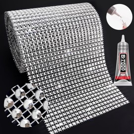 Yhsheen Silver Rhinestone Ribbon, 4.7In X 4.5Yards 24Rows Rhinestone Mesh Fabric, Bling Rhinestone Ribbon Roll for Crafts, Mum Ribbon Rhinestone Wrap Trim, Silver