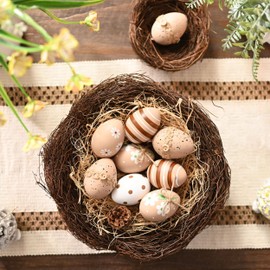 Valery Madelyn Easter Egg Decoration for Kids, 12CT 2.36inch Nature Shatterproof Easter Tree Ornament Set,Beige White Easter Basket Stuffers Assorted Hanging Egg Bulk for Spring Holiday Party Decor