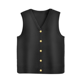 Zeagoo Womens Sleeveless Sweater Trendy Knit Vest Striped Tank Tops 2025 V Neck Button Down Shirts Blouse Outfits Black Small