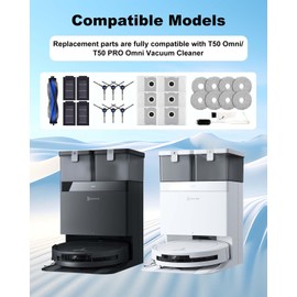 Yivy Replacement Parts Kit for ECOVACS DEEBOT T50 Omni/T50 PRO Omni- 27-Piece Accessory Set with V-Shaped Brush, 6 Side Brushes, 8 Mop Pads, 4 HEPA Filters, 6 Dust Bags & Bucket Brush