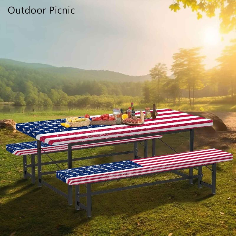 CAPSCEOLL Fitted Picnic Table Cover with Bench Covers 4Th of