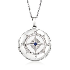 Ross-Simons Sterling Silver Compass Locket Necklace With Sapphire Accent. 20 inches