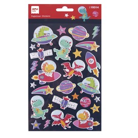 APLI Kids 19314 Space Dinosaur Stickers with 1 Sheet of 28 Permanent Stickers Ideal for Scrapbooking, Decoration or DIY