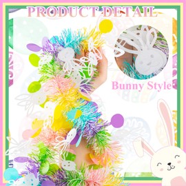 Gloreyan 20FT Easter Tinsel Garland Colorful Easter Bunny Egg Metallic Twist Tinsel Garland with Confetti Spring Hanging Tinsel Garland Decoartion for Easter Tree Stair Mantle Party Supplies