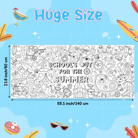 Dvbonike Jumbo End of the School Year Coloring Poster - School’s Out for the Summer DIY Drawing Color-in Paper Blank Art Banner 55.1 x 23.6 Inch Decor, Home Classroom Activity for Kids Party Supplies