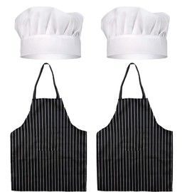 XZSKD 4pcs Chef hat, chefs hat,chef apron, for Adults Adjustable Bib Apron Anti-Fouling with Pockets Black and White Striped Unisex Suitable for Home Kitchen Gardening Cafes House