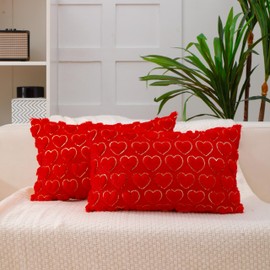 VAKADO Valentines Day Throw Pillow Covers 12x20 Set of 2 Lumber Red Decorative Love Hearts Lover Square Cushion Cases Couch Home Decor Gift for Sofa