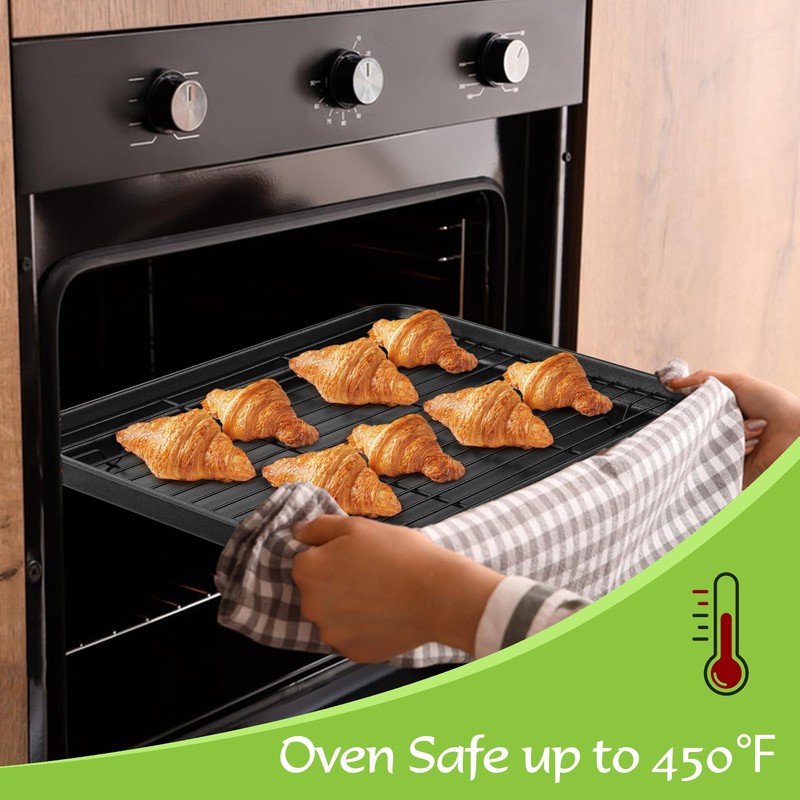 E-far Nonstick Baking Sheet with Rack Set, 16 x 12