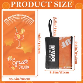 Aperol Spritz Design Beach Towel, XXL Beach Towel, 90 x 180 cm, 85% Polyester, Quick Drying, Orange Bath Towel with Wine Motif, Includes Mesh Bag for Beach, Outdoor Party & Travel (A)
