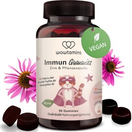 wowtamins Immun Gummies - Zinc & Valuable Plant Extracts for the Immune System (30 Day Supply) - Dietary Supplement with Elderberry, Ginger & More - Vitamin Gummies for Children and Adults