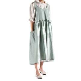 Euyqs High Waist Cotton and Linen Apron, Fashionable, Natural, Easy to Put on and Take Off for Home, Garden, Cafe, Work Wear, green